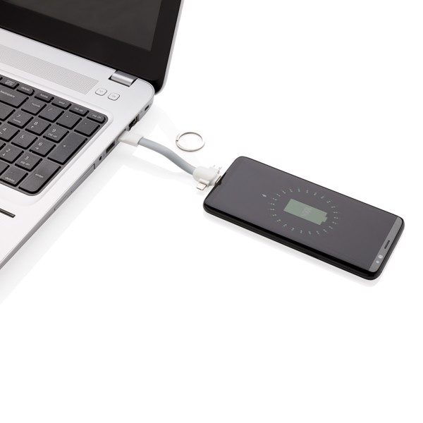 Klíčenka s kabelem 3 v 1 - Bílá / Šedá