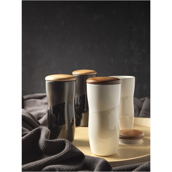 Vaso de cerámica de 370 ml de doble pared "Reno" - Blanco