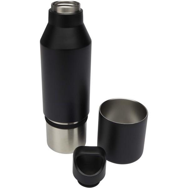Odessy 600 ml RCS certified recycled stainless steel insulated bottle with 300 ml cup - Black
