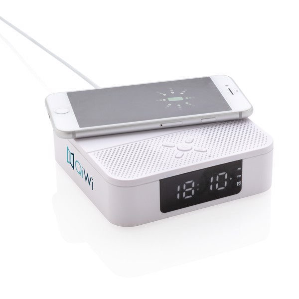 Wireless charging speaker with time display - White