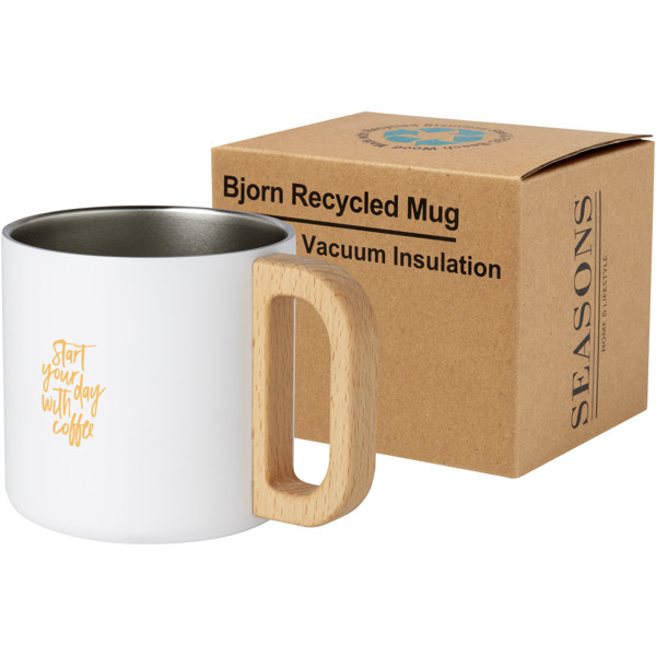 Bjorn 360 ml RCS certified recycled stainless steel mug with copper vacuum insulation - White