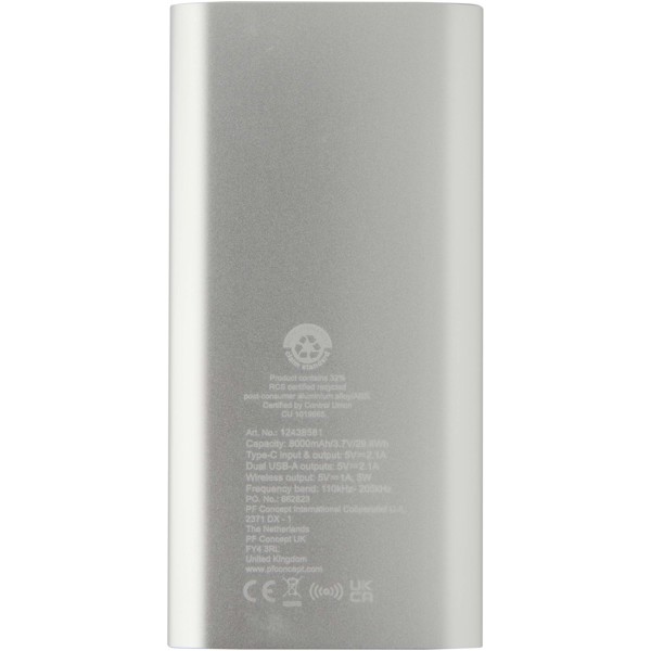 Juice 8000 mAh Type-C recycled aluminium wireless power bank - Silver