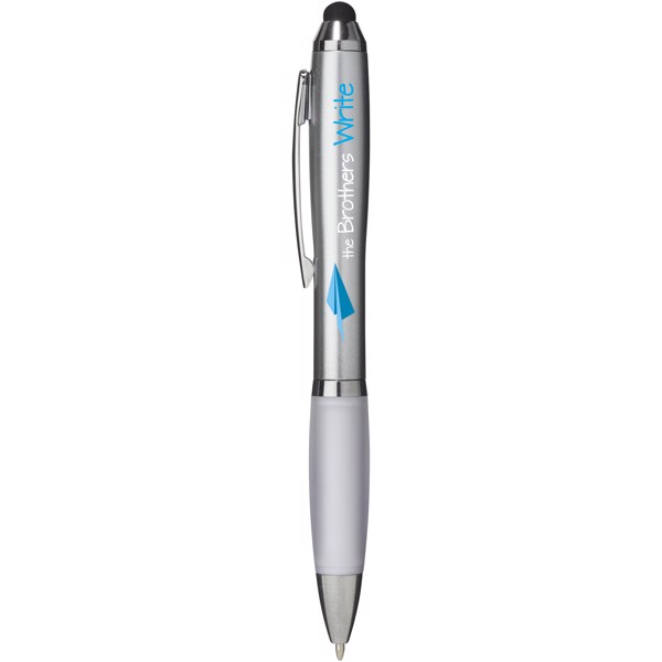 Nash stylus ballpoint with coloured grip - Silver / White
