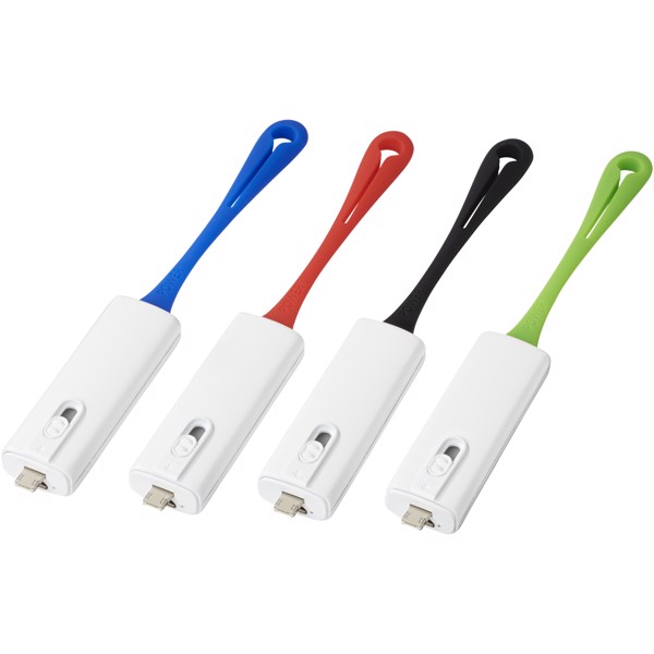 Denzi 700 mAh power bank with device charging tip - White / Solid black