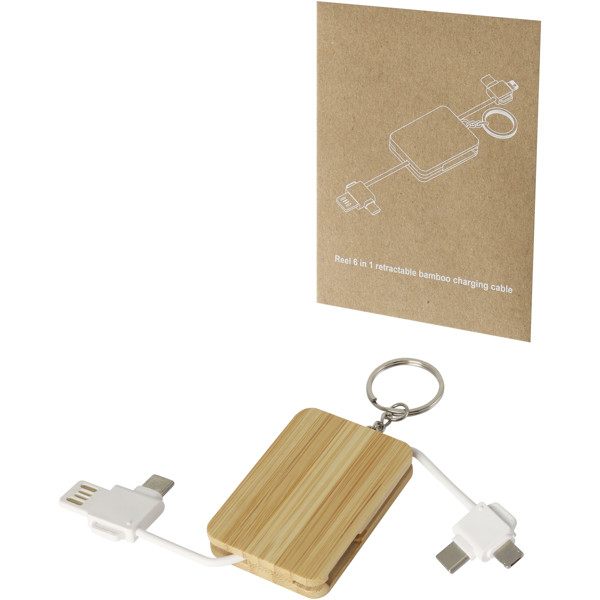 Reel 6-in-1 retractable bamboo key ring charging cable