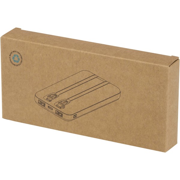 Adhil 10.000 mAh 10W recycled plastic power bank with 2 built-in cables - White