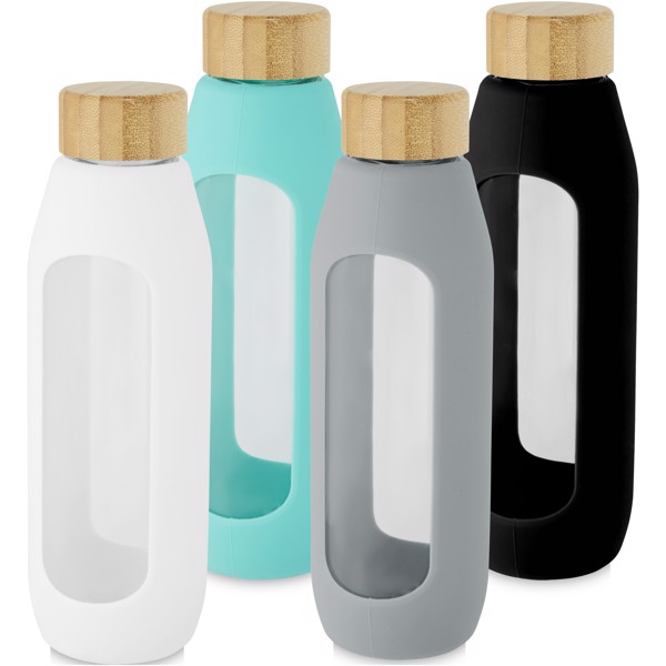 Botella de vidrio borosilicato de 600 ml con agarre de silicona "Tidan" - Blanco