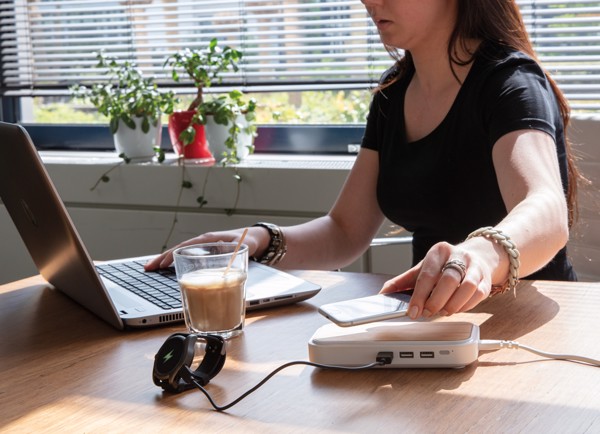 Bamboo 5W wireless charger with 3 USB ports
