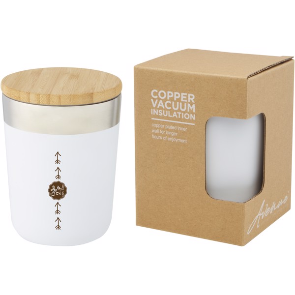 Lagan 330 ml copper vacuum insulated stainless steel tumbler with bamboo lid - White