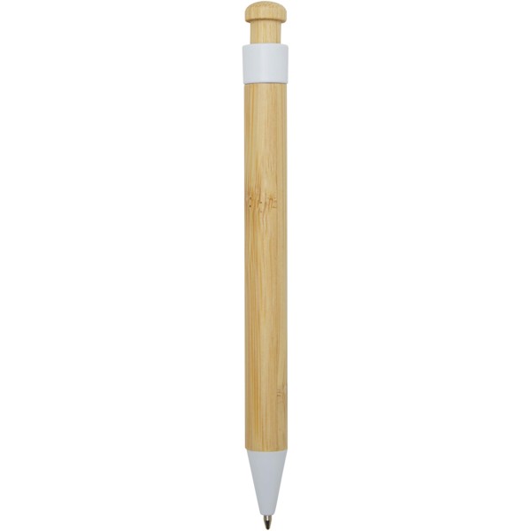 Rattan bamboo and recycled plastic ballpoint pen (black ink) - White