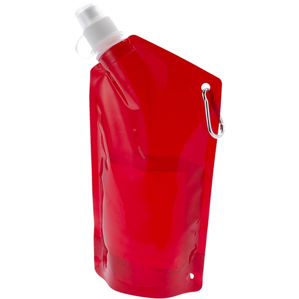 Cabo 600 ml water bag with carabiner - Transparent red