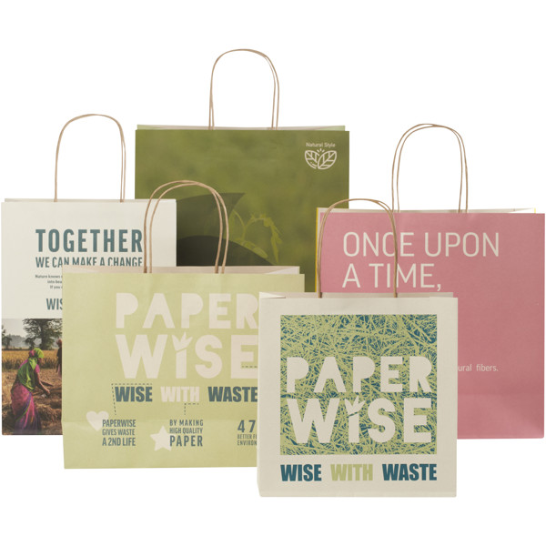 Agricultural waste 150 g/m2 paper bag with twisted handles - 24 x 9 x 24 cm