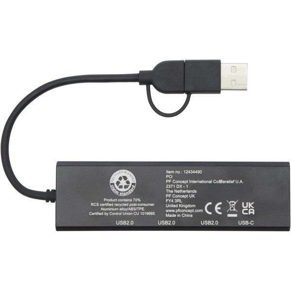 Rise RCS recycled aluminium USB 2.0 hub