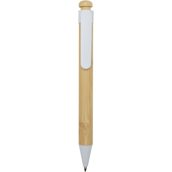 Rattan bamboo and recycled plastic ballpoint pen (black ink) - White
