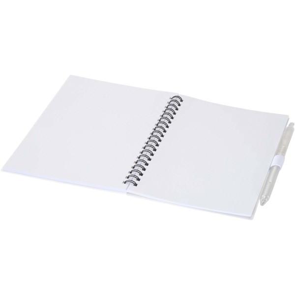 Niove recycled plastic soft cover notebook and ballpoint pen set (blue ink) - White