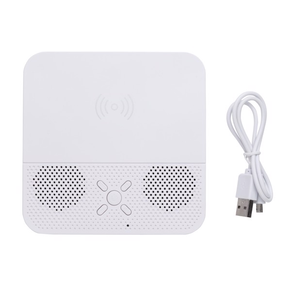 Wireless charging speaker with time display - White