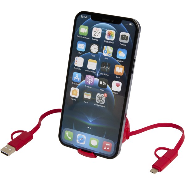 Alasia 5-in-1 100 cm recycled plastic and aluminium retractable data sync and 45W fast charge cable - Red