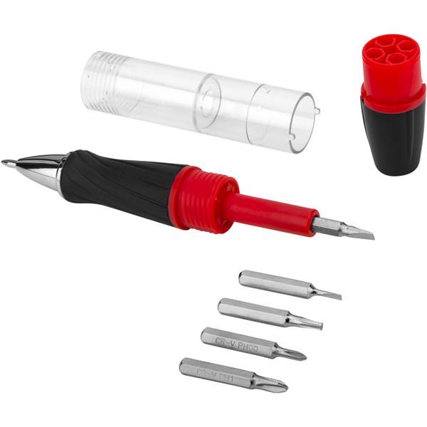King 7-function screwdriver with LED light pen - Red