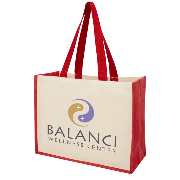Varai 320 g/m² canvas and jute shopping tote bag 23L - Red