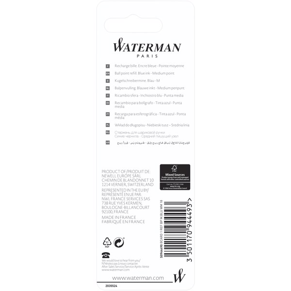 Waterman ballpoint pen refill (blue ink)