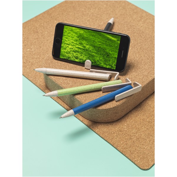 Medan wheat straw ballpoint pen and phone holder - Solid black