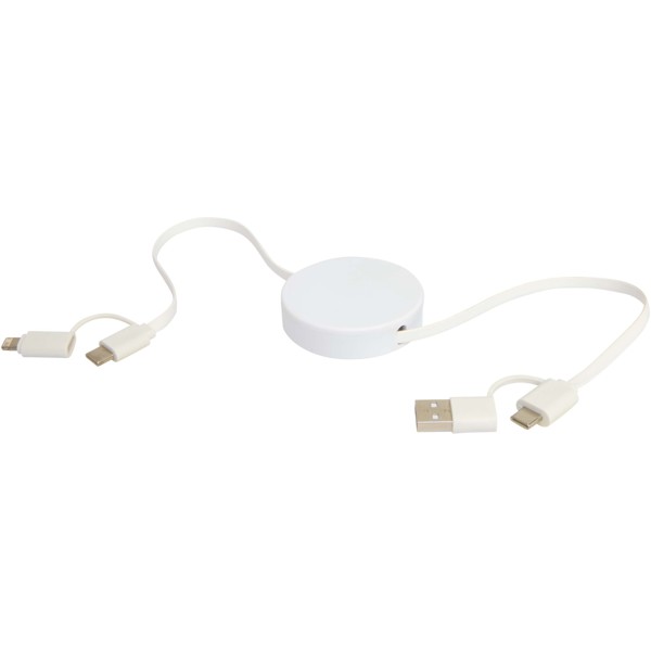 Citala 5-in-1 recycled plastic 90 cm retractable data sync and 40W fast charge cable - White