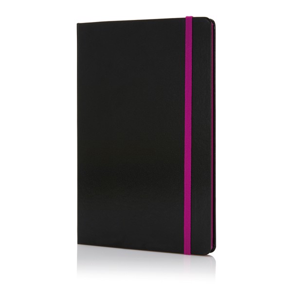 Deluxe hardcover A5 notebook with coloured side - Purple / Black