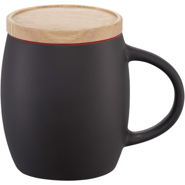 Hearth 400 ml ceramic mug with wooden coaster - Black / Red