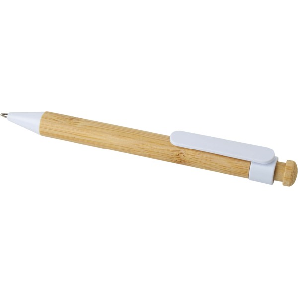 Rattan bamboo and recycled plastic ballpoint pen (black ink) - White