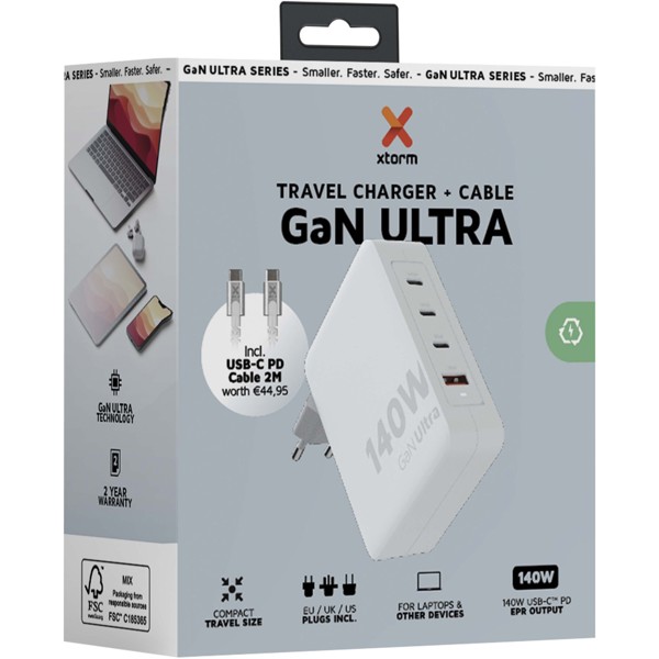 Xtorm XVC2140 GaN Ultra 140W travel charger with 240W USB-C PD cable