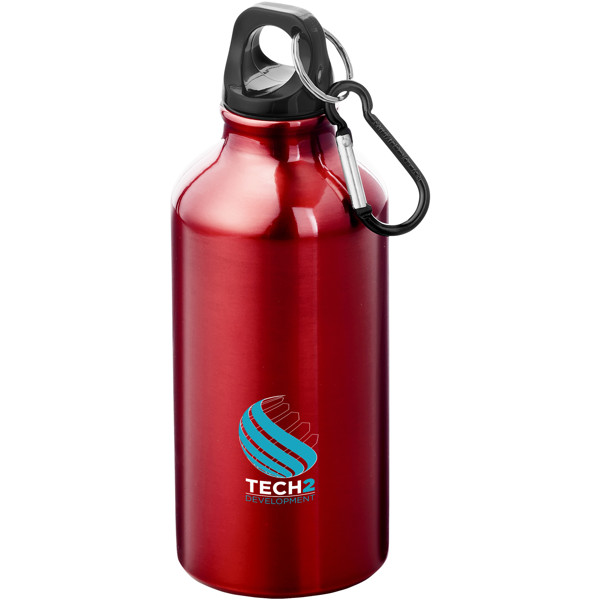 Oregon 400 ml RCS certified recycled aluminium water bottle with carabiner - Red