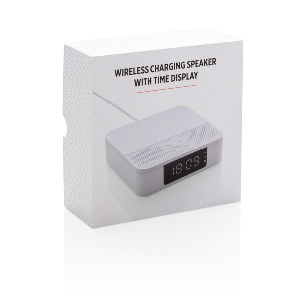 Wireless charging speaker with time display - White