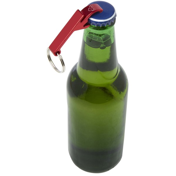 Tao RCS recycled aluminium bottle and can opener with keychain - Red