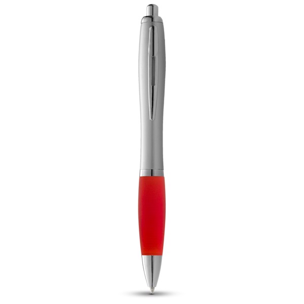 Bolígrafo plateado con empuñadura de color "Nash" - Plateado / Rojo