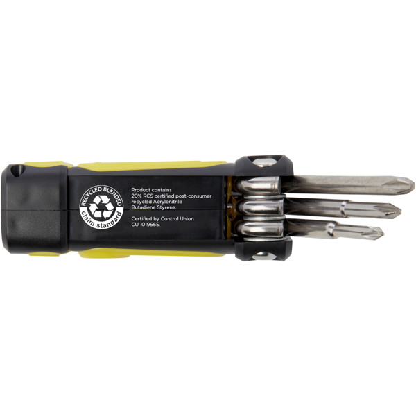 Octo 8-in-1 RCS recycled plastic screwdriver set with torch - Yellow