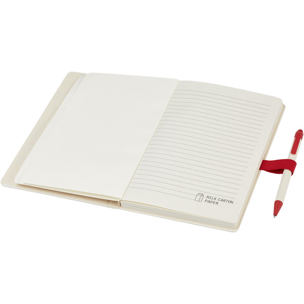 Dairy Dream A5 size reference recycled milk cartons notebook and ballpoint pen set - Red