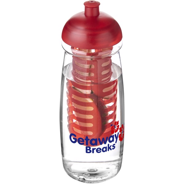Sportovní láhev s infuzérem a kupolovitýmvíčkem H2O Pulse® 600 ml - Průhledná / Červená s efektem námrazy