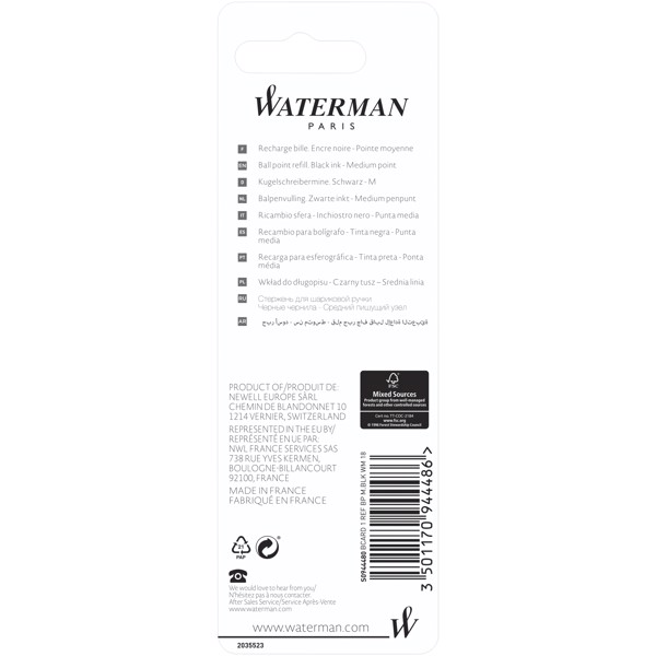 Waterman ballpoint pen refill (black ink)