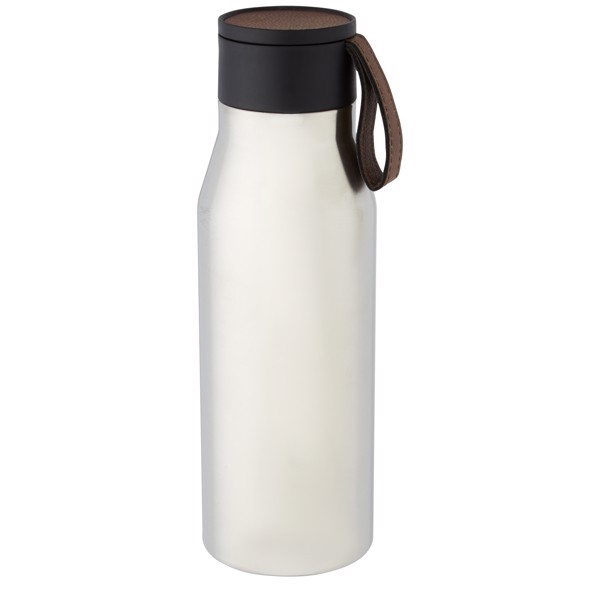 Ljungan 500 ml copper vacuum insulated stainless steel bottle with PU leather strap and lid - Silver