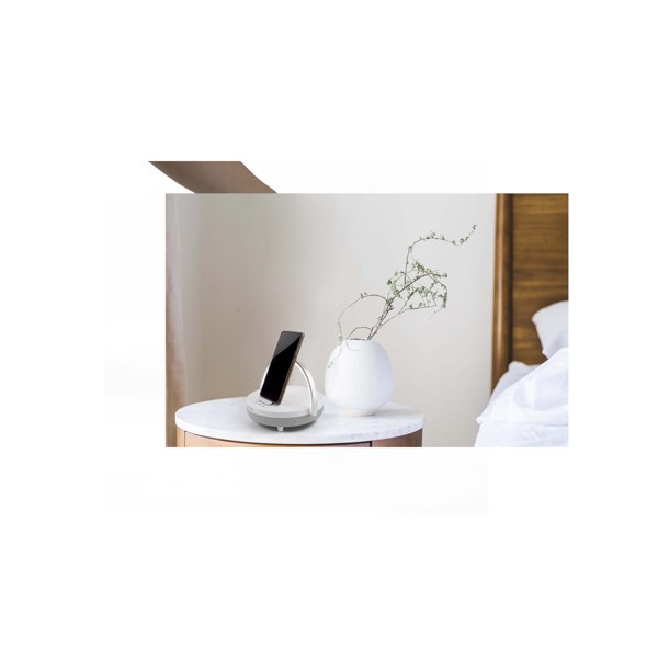 Prixton 4-in-1 10W Bluetooth® speaker with LED light and wireless charging base - White