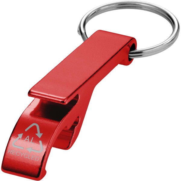 Tao RCS recycled aluminium bottle and can opener with keychain - Red