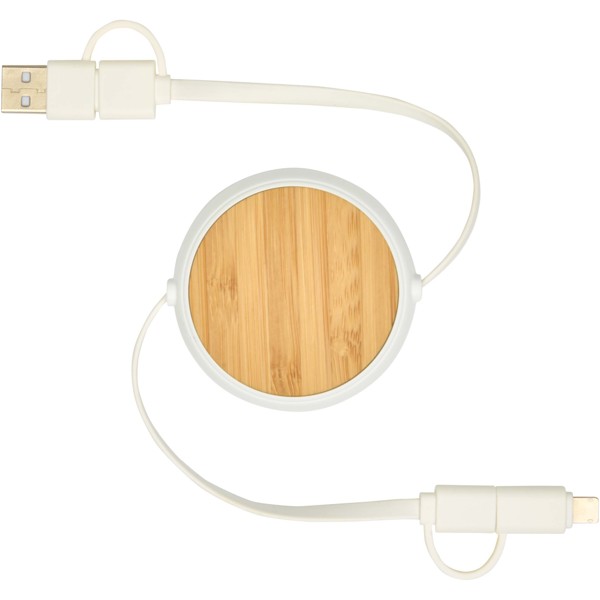Chechia 5-in-1 recycled plastic 100 cm retractable data sync and 45W fast charge cable - White