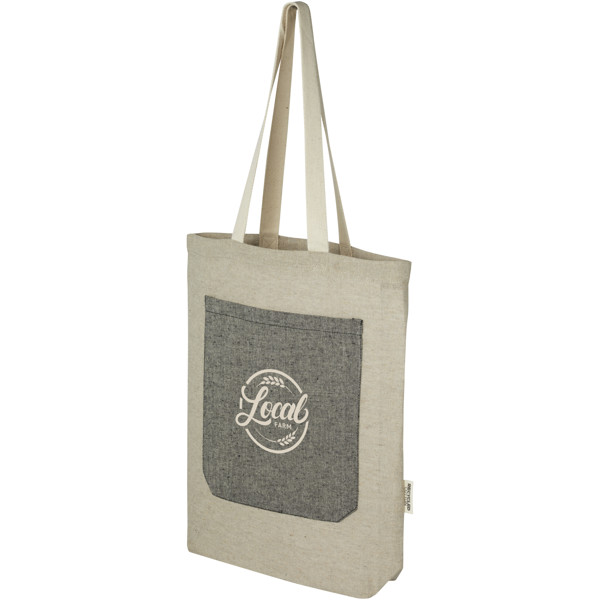 Pheebs 150 g/m² recycled cotton tote bag with front pocket 9L - Natural / Heather Black
