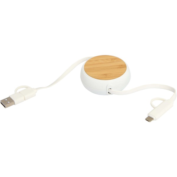 Chechia 5-in-1 recycled plastic 100 cm retractable data sync and 45W fast charge cable - White