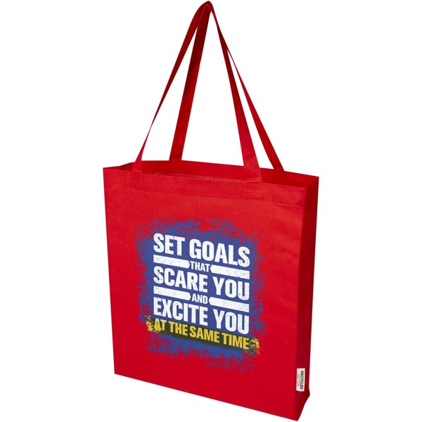 Madras 140 g/m² GRS recycled cotton gusset tote bag 12L - Red
