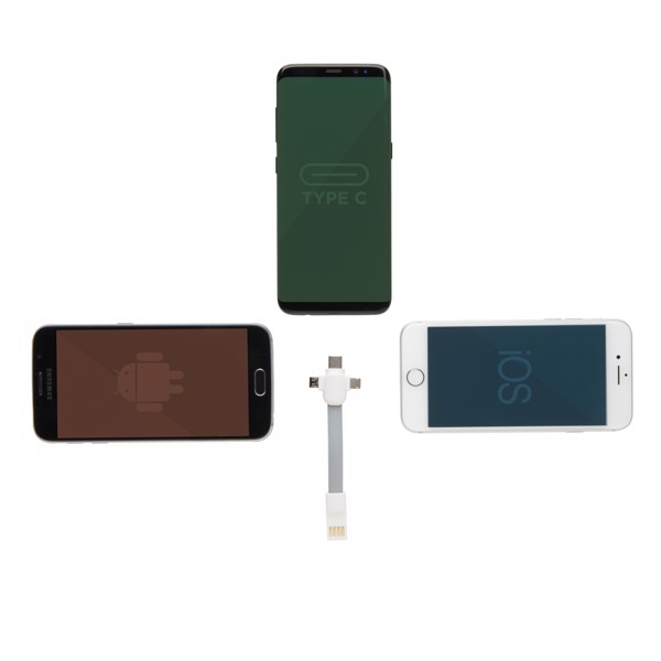 Klíčenka s kabelem 3 v 1 - Bílá / Šedá