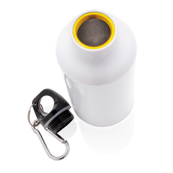 Aluminium reusable sport bottle with carabiner - White