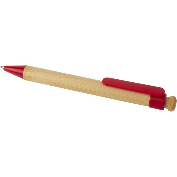 Rattan bamboo and recycled plastic ballpoint pen (black ink) - Red