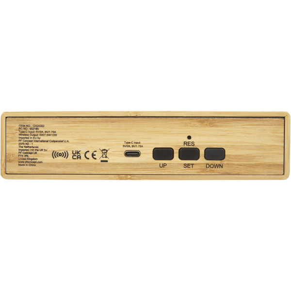 Minata bamboo wireless charger with clock