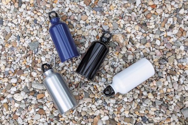 Aluminium reusable sport bottle with carabiner - White